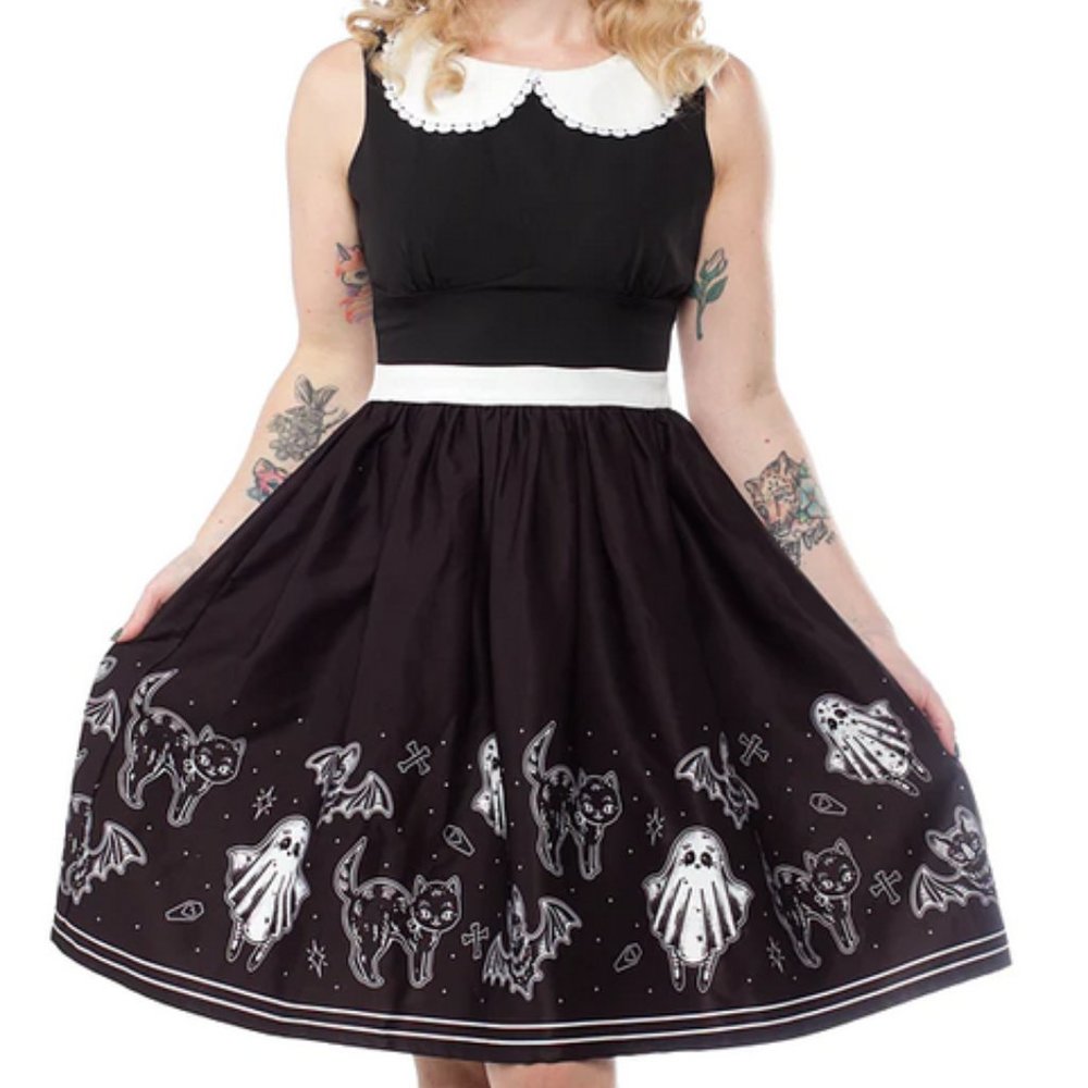 Sourpuss Halloween Dress - Ghosts Cat Bat Swing Retro 60s Pinup Rockabilly Punk